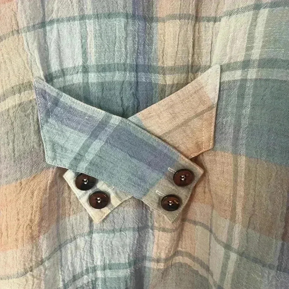 SOFT SURROUNDINGS Linen Pastel Plaid Button Down Tunic XS Laggenlook preppy prep - Picture 4 of 9